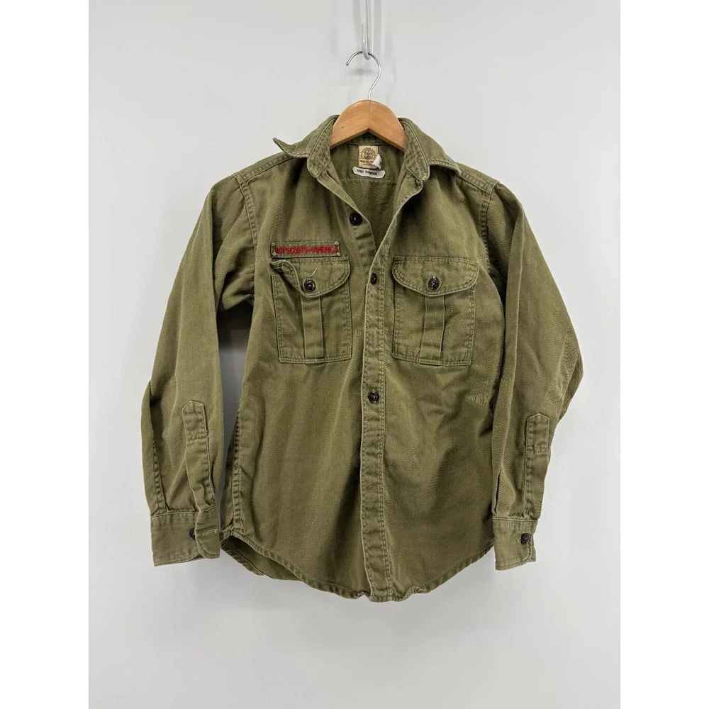 Boy Scouts Of America Bobby Thompson Sanforized Uniform Shirt Mens Olive Green